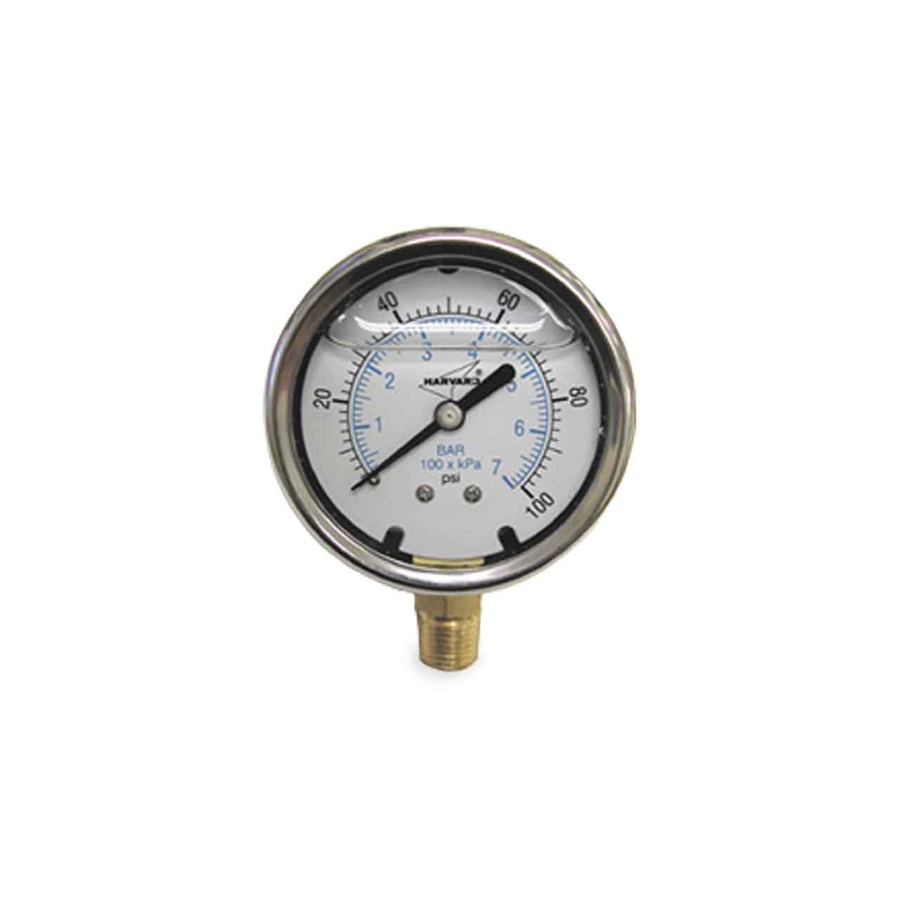 American Granby "Harvard" 2.5" Liquid Filled Pressure Gauge 0-100 PSI 1/4" Lower Mount
