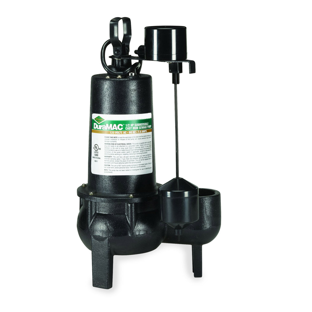 A.Y. McDonald 5050CVSJ15 High Volume Sewage Pump 0.5 HP 120V 1PH 15' Cord Automatic