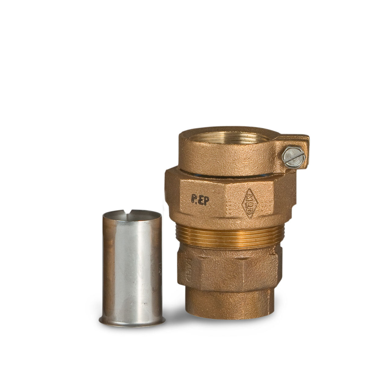 A.Y. McDonald 74754-33 Straight Coupling FNPT Thread X PEP 1.25" Brass W/ 6136 SS Pipe Stiffener