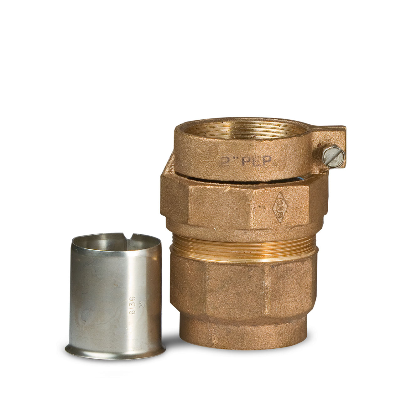 A.Y. McDonald 74754-33 Straight Coupling FNPT Thread X PEP 2" Brass W/ 6136 SS Pipe Stiffener