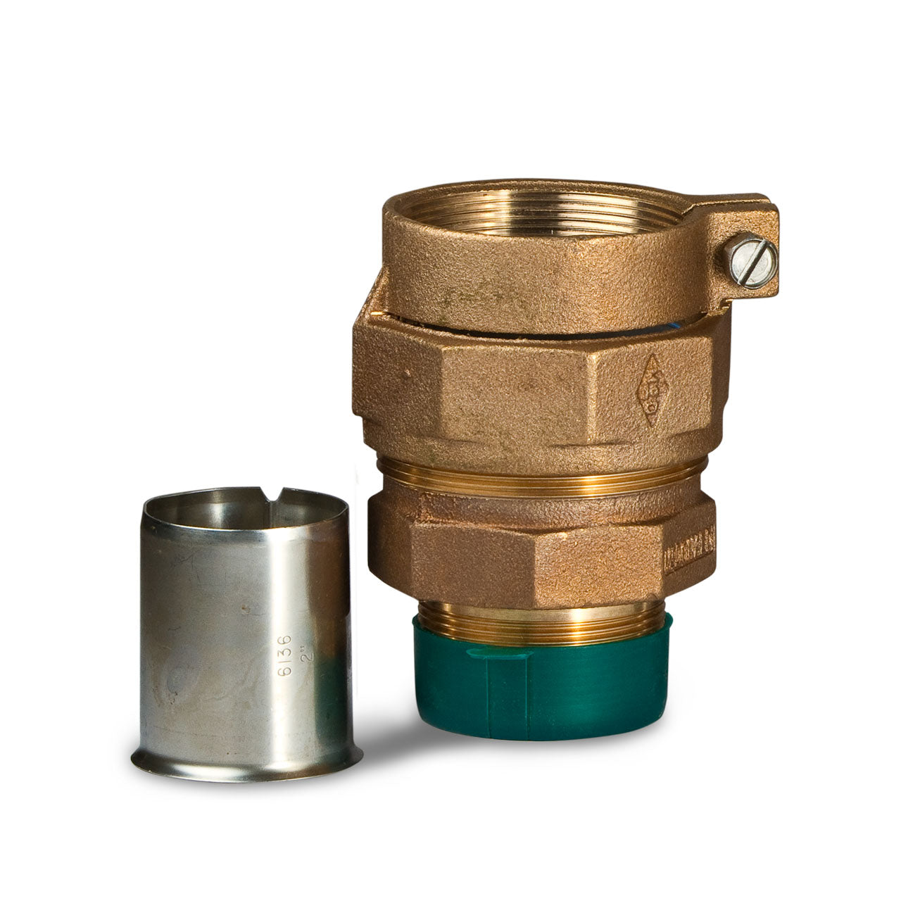 A.Y. McDonald 74753-33-20 Adapter MNPT Thread X PEP 2" Brass W/ 6136 SS Pipe Stiffener