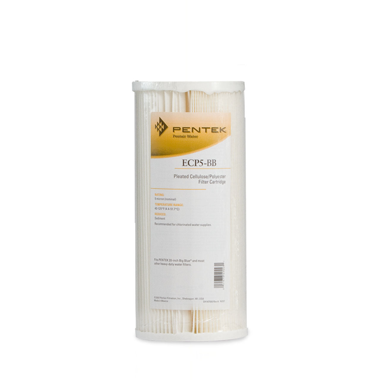 Pentek ECP5-BB Pleated Cellulose Polyester Cartridge 4.5" X 10" 5 Micron