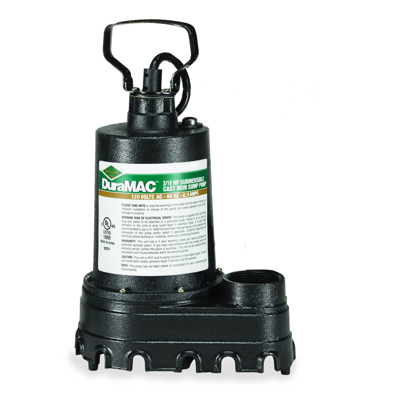 A.Y. McDonald 5030CUSP Sump Pump 0.33 HP 120V 1PH 10' Cord  Manual