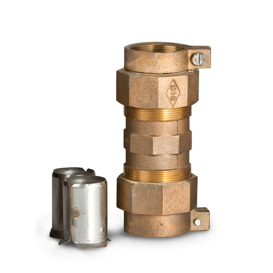 A.Y. McDonald 74758-33 Straight Coupling 3 Part Union PEP X PEP 1.5" Brass W/ 6136 SS Pipe Stiffeners