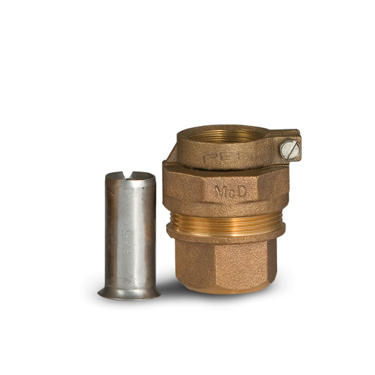 A.Y. McDonald 74754-33 Straight Coupling FNPT Thread X PEP 1" Brass W/ 6136 SS Pipe Stiffener