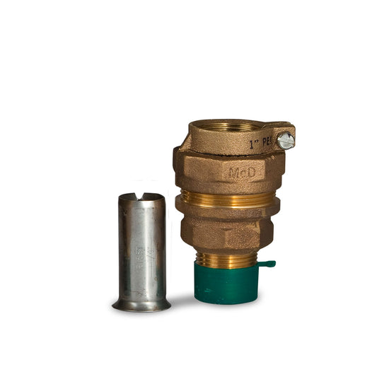 A.Y. McDonald 74753-33-10  Adapter MNPT Thread X PEP 1" Brass W/ 6136 SS Pipe Stiffener