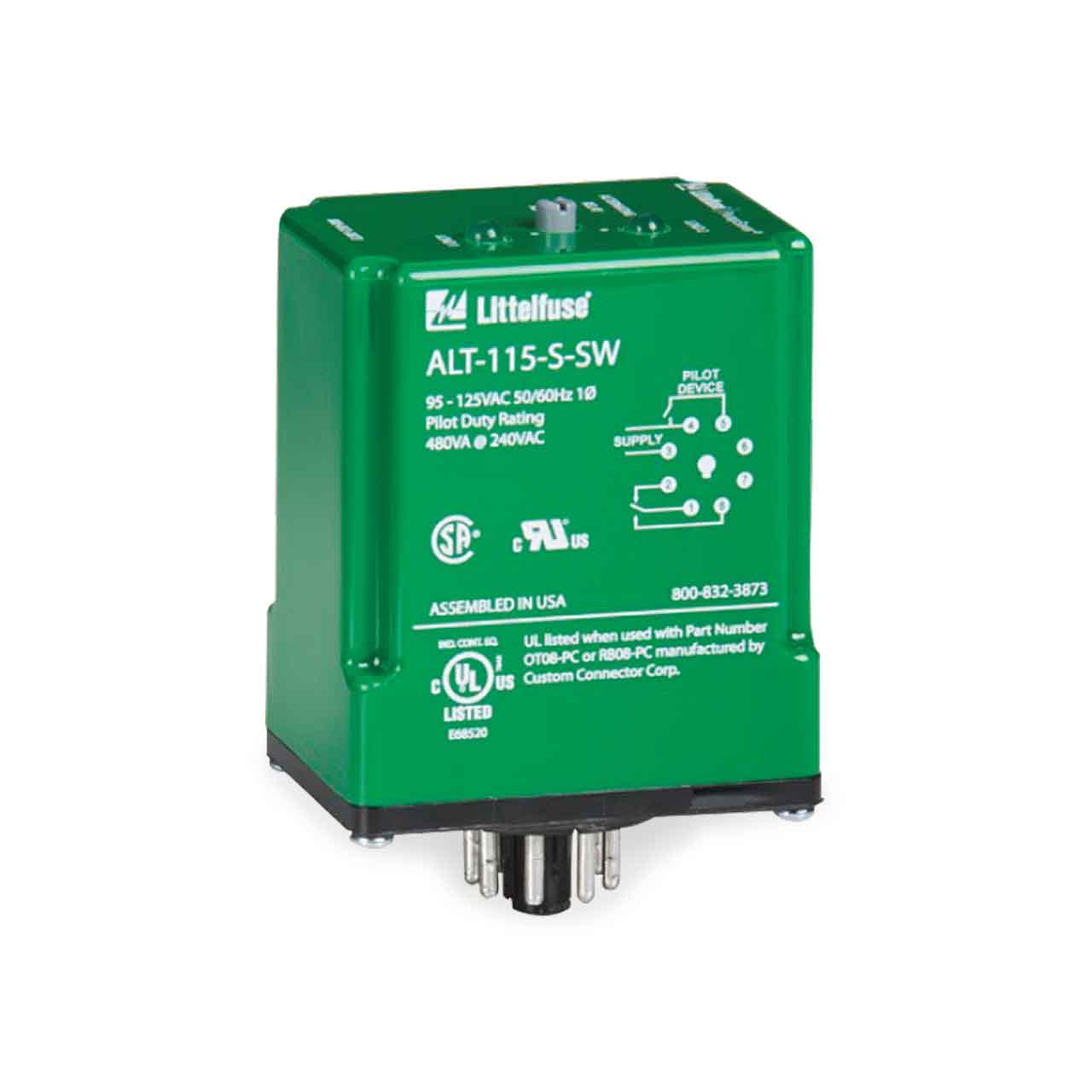 Littelfuse Model ALT-115-S-SW Alternating Duplex Pump Relay with Switch 95-125V 8-pin Plug-in
