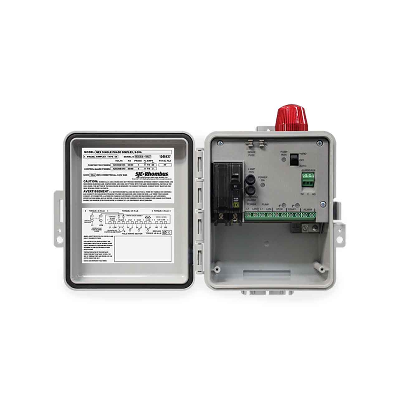 SJE-Rhombus NEX Series® Single Phase Simplex 120/208/240V w/ ETM EZconnex 3-Port 50'/ (3) 10' Floats